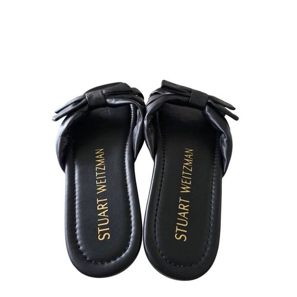 Stuart Weitzman Sofia Slide Size 7B Black Leather Open Square Toe Low Heel - Picture 5 of 8
